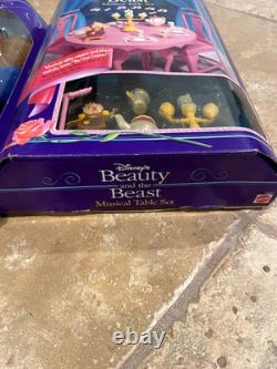 Lot of 2 Vintage Beauty and the Beast Disney Dolls and Musical Table Set NRFB