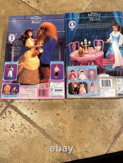 Lot of 2 Vintage Beauty and the Beast Disney Dolls and Musical Table Set NRFB