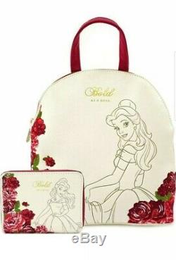 Loungefly Beauty & the Beast Belle Rose Faux Leather Mini Backpack & Wallet NWT