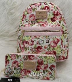 Loungefly Disney Beauty And The Beast Floral Backpack Wallet Bag Set