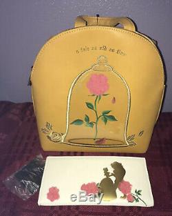 Loungefly Disney Beauty And The Beast Rose Mini Backpack & Wallet NWT