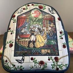Loungefly Disney Beauty And The Beast Stained Glass Backpack Keychains Bundle