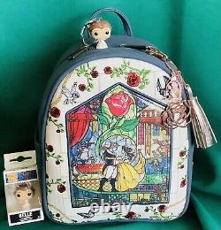 Loungefly Disney Beauty And The Beast Stained Glass Backpack Keychains Bundle