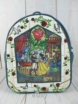 Loungefly Disney Beauty & The Beast Stained Glass Backpack & Cardholder NWT