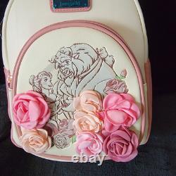 Loungefly Disney Beauty and The Beast 3D Floral Rose Mini Backpack & Wallet NWT
