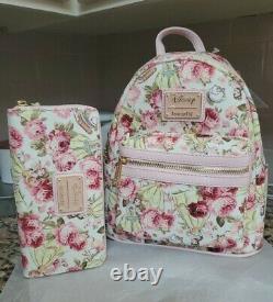 Loungefly Disney Beauty and The Beast Belle Floral Flower Mini Backpack & Wallet