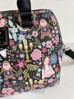 Loungefly Disney Beauty and the Beast AOP Floral Satchel Bag Purse Heart Logo