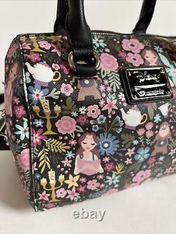 Loungefly Disney Beauty and the Beast AOP Floral Satchel Bag Purse Heart Logo