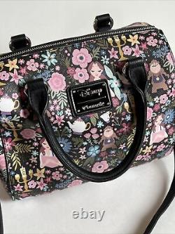 Loungefly Disney Beauty and the Beast AOP Floral Satchel Bag Purse Heart Logo