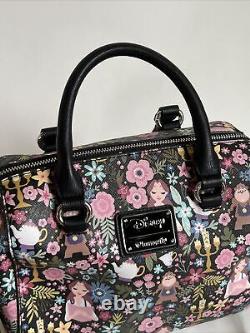 Loungefly Disney Beauty and the Beast AOP Floral Satchel Bag Purse Heart Logo