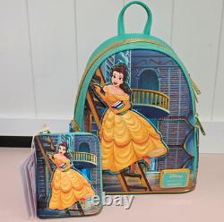 Loungefly Disney Beauty and the Beast Belle Mini Backpack Teal & Zip Wallet Set