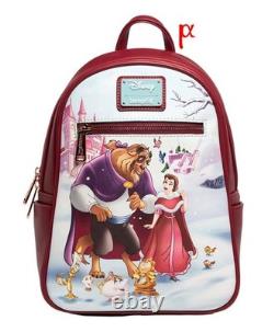 Loungefly Disney Beauty and the Beast Cast Characters Winter Snow Backpack & Pin