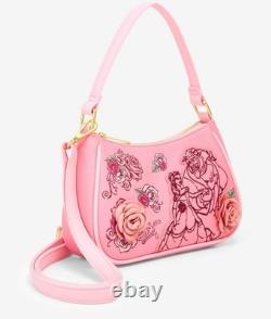 Loungefly Disney Beauty and the Beast Pink Roses Shoulder Bag Purse And WALLET