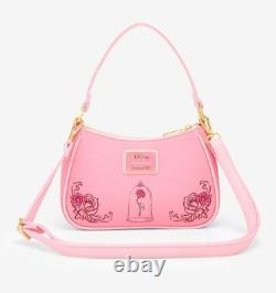Loungefly Disney Beauty and the Beast Pink Roses Shoulder Bag Purse And WALLET