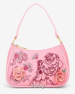 Loungefly Disney Beauty and the Beast Pink Roses Shoulder Bag Purse And WALLET