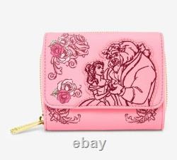 Loungefly Disney Beauty and the Beast Pink Roses Shoulder Bag Purse And WALLET
