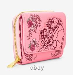 Loungefly Disney Beauty and the Beast Pink Roses Shoulder Bag Purse And WALLET