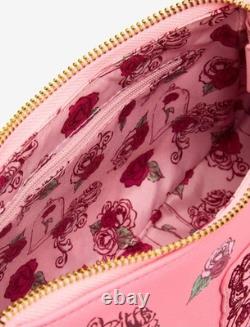 Loungefly Disney Beauty and the Beast Pink Roses Shoulder Bag Purse And WALLET