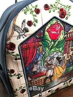 Loungefly Disney Beauty and the Beast Stained Glass Backpack Cardholder NWT