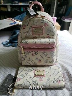 Loungefly Disney Beauty & the Beast Belle Pink Allover Backpack & Wallet Set #01