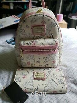 Loungefly Disney Beauty & the Beast Belle Pink Allover Backpack & Wallet Set #04