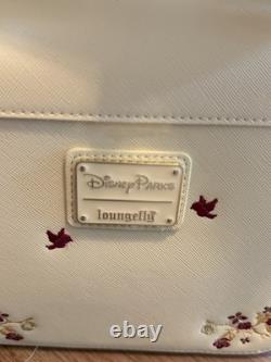 Loungefly Disney Parks Beauty and the Beast Floral Crossbody Bag Beige Burgundy