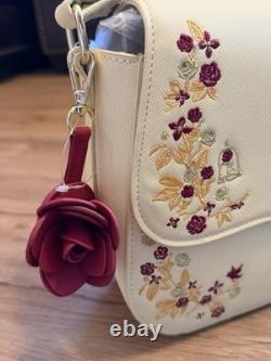 Loungefly Disney Parks Beauty and the Beast Floral Crossbody Bag Beige Burgundy