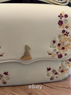 Loungefly Disney Parks Beauty and the Beast Floral Crossbody Bag Beige Burgundy