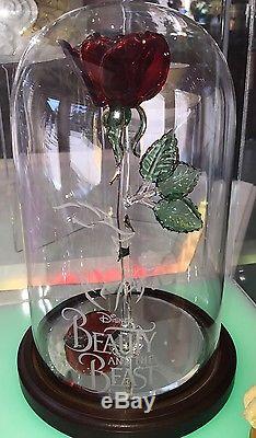 NEW Disney Arribas Bros BEAUTY & THE BEAST Life Size Glass ROSE in Dome! Belle