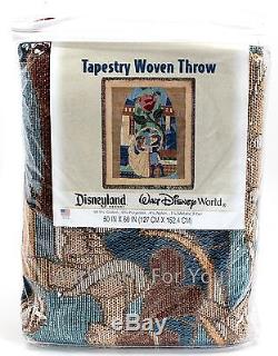 NEW Disney Parks Beauty and the Beast Stained Glass Tapestry Woven Throw Blanket