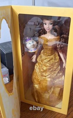NEW! Disney Store Beauty and the Beast Belle Doll, Includes Singing Mrs. Potts
