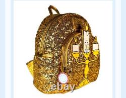 NWT Disney Loungefly Beauty Beast Lumiere Sequin Gold Backpack Stunning SALE