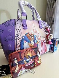 NWT Loungefly Disney Beauty And The Beast Winter Scene Satchel Bag& Rare CHARM