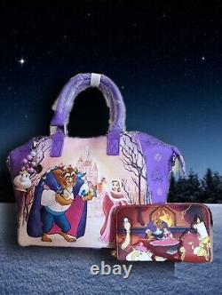 NWT Loungefly Disney Beauty And The Beast Winter Scene Satchel Bag& Rare CHARM
