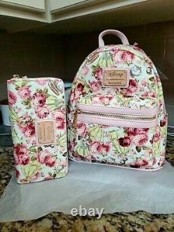 NWT Loungefly Disney Beauty & the Beast Belle Floral Mini Backpack & Wallet Set