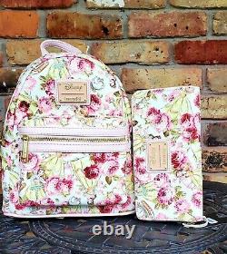 NWT Loungefly Disney Beauty & the Beast Belle Floral Mini Backpack & Wallet Set