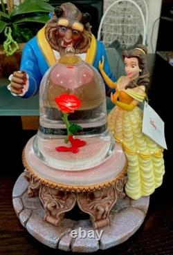 New VTG Disney Beauty and the Beast Snow Globe Enchanted Rose Musical Snowglobe