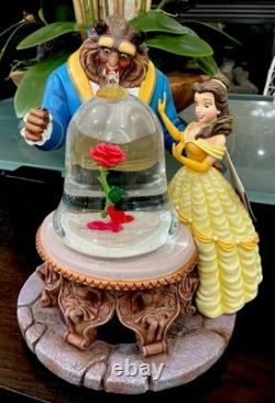New VTG Disney Beauty and the Beast Snow Globe Enchanted Rose Musical Snowglobe