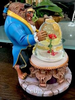 New VTG Disney Beauty and the Beast Snow Globe Enchanted Rose Musical Snowglobe