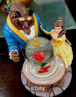 New VTG Disney Beauty and the Beast Snow Globe Enchanted Rose Musical Snowglobe