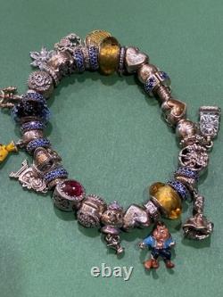 Pandora bracelet and other sterling silver Disney beauty and the beast charms