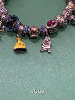 Pandora bracelet and other sterling silver Disney beauty and the beast charms
