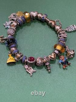 Pandora bracelet and other sterling silver Disney beauty and the beast charms