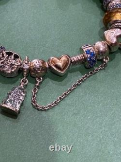 Pandora bracelet and other sterling silver Disney beauty and the beast charms