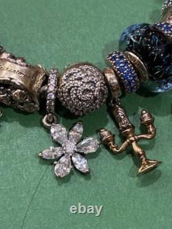 Pandora bracelet and other sterling silver Disney beauty and the beast charms