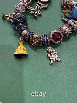 Pandora bracelet and other sterling silver Disney beauty and the beast charms