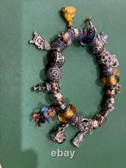 Pandora bracelet and other sterling silver Disney beauty and the beast charms