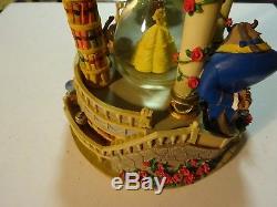 RARE Disney BEAUTY AND THE BEAST Hourglass Musical & Lights Snow Globe Imperfect