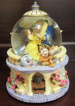 RARE Disney Store Beauty and the Beast Belle Castle Snowglobe Music Box Display