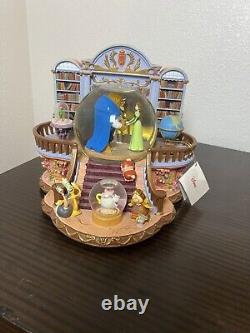 RARE VTG Disney Beauty and the Beast Library Double Snow Globe Music Box 90's